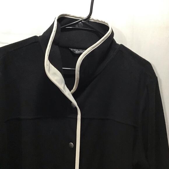 Susan Graver Weekend Bkack White Contrast Trim Soft Fleece Snap Front Jacket L - Picture 3 of 7